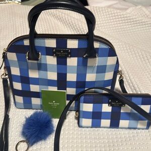 New Kate Spade Tote large blue included full-size zip around wallet andkeychain